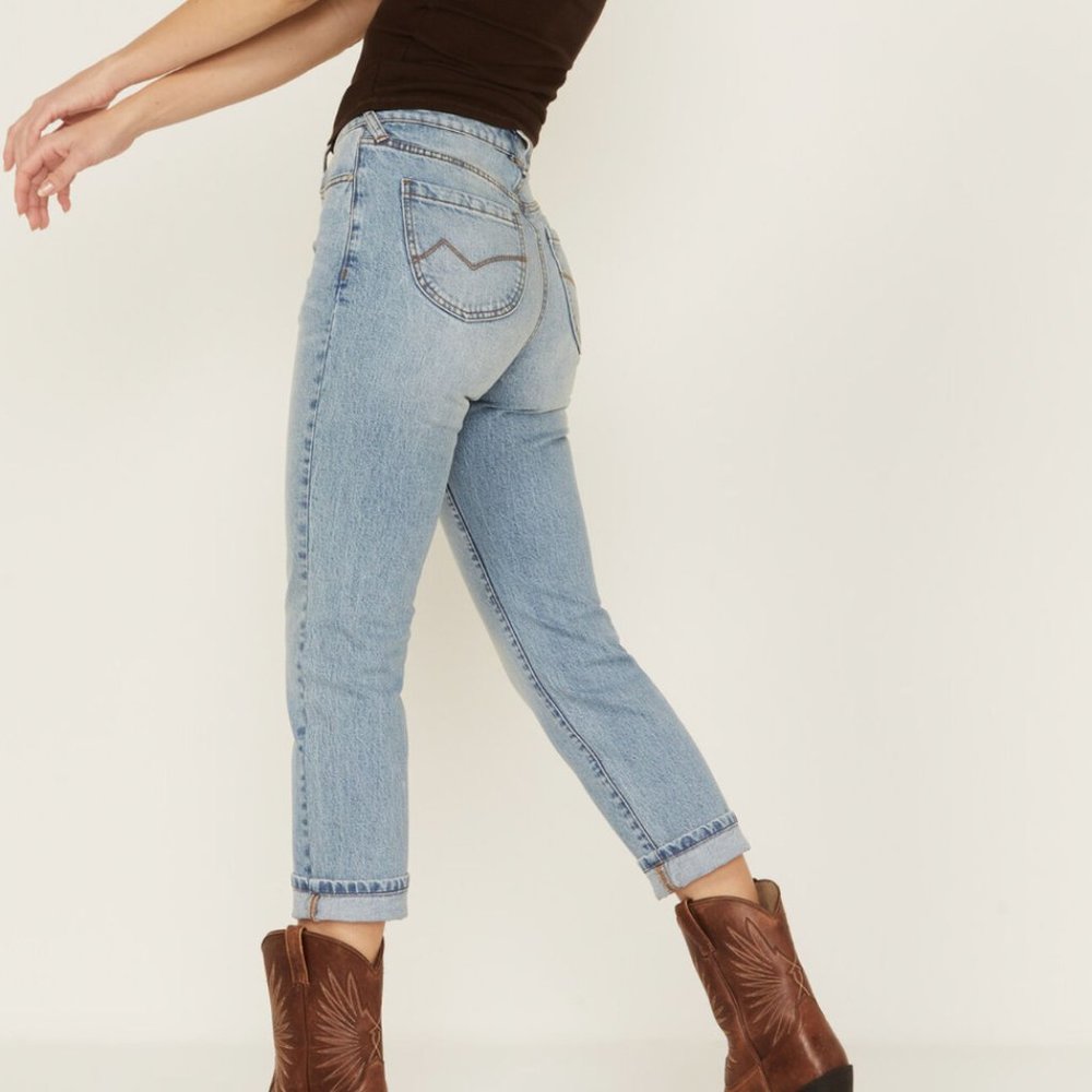 CLEO + WOLF High Rise Slim Straight Exposed Button Jeans
